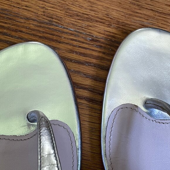 Miu Miu Metallic Silver Sandals with Rhinestone Heel Design, Size 41 EU - Picture 11 of 16